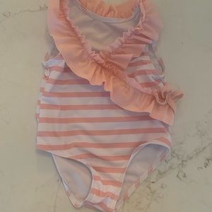 Coral striped toddler one piece